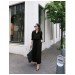 Barbora Keten Günlük Rahat Beli Bağcık Detaylı Uzun Kol Elbise Ln07Si̇yah