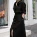 Barbora Keten Günlük Rahat Beli Bağcık Detaylı Uzun Kol Elbise Ln07Si̇yah