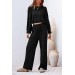 Barbora Keten Yazlık Yüksek Bel Pantolon Balon Kol Tasarım Bluz İkili Takım Alt Üst Ln25Siyah