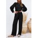 Barbora Keten Yazlık Yüksek Bel Pantolon Balon Kol Tasarım Bluz İkili Takım Alt Üst Ln25Siyah