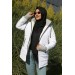 Barbora Kışlık Kapüşonlu Uzun Kadın Şişme Tesettür Mont 805Beyaztesettür