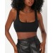 Liona Kadın Kare Yaka Siyah Slim Fit Mini Crop Top Bluz
