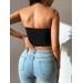 Liona Kadın Siyah Straplez Crop Top Bluz