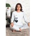 Fawn Kadın Puantiyeli Kalp Baskı İnterlok Uzun Kol Manşetli Pijama Takımı (8240)