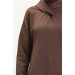 Aysima Yaka Detaylı Kapşonlu Sade Basic Sweatshirt - 3032 - Kahverengi