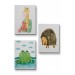 3’Lü Tablo Sevimli Hayvanlar Sulu Boya Görünümlü Dekoratif Kanvas Tablo Seti Beyaz 70 X 100