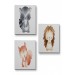 3’Lü Tablo Sevimli Üç Hayvan Koleksiyonu Dekoratif Duvar Kanvas Tablo Seti Beyaz 35 X 50