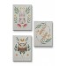 3’Lü Tablo Vahşi Hayvanlar Temalı Dekoratif Duvar Kanvas Tablo Seti Beyaz 35 X 50