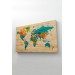 Ahşap Görünümlü Dünya Haritası Ayrıntılı Ve Dekoratif Kanvas Tablo 1801 Karışık 150 X 85