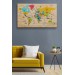 Ahşap Görünümlü Türkçe Dünya Haritası Dekoratif Kanvas Tablo 2096 Karışık 125 X 70