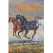 At Sürüsü Ve Kartal Yağlıboya Görünüm Dekoratif Kanvas Duvar Tablosu Karışık 150 X 85