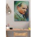Atatürk Portre Tablosu Mustafa Kemal Atatürk Dikdörtgen Dekoratif Kanvas Tablo Yeşil 50 X 70