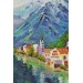 Avusturya Hallstatt Yağlıboya Görünüm Dekoratif Kanvas Duvar Tablosu Karışık 125 X 70