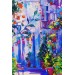 Çiçekli Sokak Yağlıboya Görünüm Dekoratif Kanvas Duvar Tablosu Karışık 150 X 85
