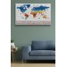 Dünya Haritası Ayrıntılı Eğitici-Öğretici Sembollü Bayraklı Dekoratif Kanvas Tablo 2821 Karışık 125 X 70