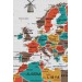 Dünya Haritası Ayrıntılı Eğitici-Öğretici Sembollü Bayraklı Dekoratif Kanvas Tablo 2843 Karışık 150 X 85