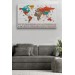 Dünya Haritası Ayrıntılı Eğitici-Öğretici Sembollü Bayraklı Dekoratif Kanvas Tablo 2843 Karışık 95 X 55