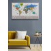 Dünya Haritası Ayrıntılı Eğitici-Öğretici Sembollü Bayraklı Dekoratif Kanvas Tablo 2885 Karışık 125 X 70