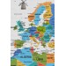 Dünya Haritası Ayrıntılı Eğitici-Öğretici Sembollü Bayraklı Dekoratif Kanvas Tablo 2885 Karışık 150 X 85