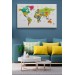 Dünya Haritası Dekoratif Kanvas Tablo Ülke Ve Başkentli 1545 Karışık 125 X 70
