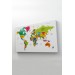 Dünya Haritası Dekoratif Kanvas Tablo Ülke Ve Başkentli 1545 Karışık 150 X 85