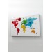 Dünya Haritası Dekoratif Kanvas Tablo Ülke Ve Başkentli 1553 Karışık 125 X 70