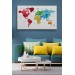 Dünya Haritası Dekoratif Kanvas Tablo Ülke Ve Başkentli 1553 Karışık 150 X 85