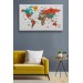  Dünya Haritası Dekoratif Kanvas Tablo Ülke Ve Başkentli Öğretici Ve Sembollü 2291 Karışık 125 X 70