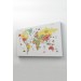  Dünya Haritası Dekoratif Kanvas Tablo Ülke Ve Başkentli Öğretici Ve Sembollü 2313 Karışık 125 X 70