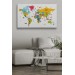  Dünya Haritası Dekoratif Kanvas Tablo Ülke Ve Başkentli Öğretici Ve Sembollü 2317 Karışık 150 X 85