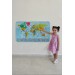 Dünya Haritası Eğitici Öğretici Ülke Bayraklı Türkçe Harita Çocuk Odası Genç Odası Duvar Sticker Mavi 