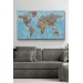 Dünya Haritası Türkçe Kanvas Tablo Ayrıntılı Dekoratif-Okyanuslu 2182 Karışık 95 X 55