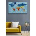 Dünya Haritası Ülke Başkentli Okyanuslu Ve Dekoratif Kanvas Tablo 2195 Karışık 125 X 70