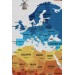 Duvar Örtüsü  Bayrak Detaylı Türkçe Güncel Dünya Haritası Kanvas Duvar Halısı Beyaz 