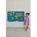 Eğitici Dünya Haritası Dünya Atlası Çocuk Ve Bebek Odası Duvar Sticker Mavi 