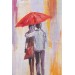 Kırmızı Şemsiyeli Sevgililer Yağlıboya Görünüm Kanvas Duvar Tablosu Karışık 125 X 70