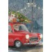 Noel Baba Ve Küçük Kırmızı Retro Arabası Kanvas Duvar Tablosu Karışık 50 X 50