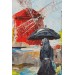 Paris De Yağmur Da Yürüyen Kadın Yağlıboya Görünüm Dekoratif Kanvas Duvar Tablosu Karışık 50 X 50