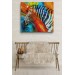 Renkli Zebra Yağlıboya Görünüm Dekoratif Kanvas Duvar Tablosu Karışık 70 X 70