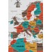 Türkçe Dünya Haritası Ayrıntılı Eğitici-Öğretici Sembollü Bayraklı Dekoratif Kanvas Tablo 2844 Karışık 125 X 70