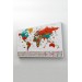 Türkçe Dünya Haritası Ayrıntılı Eğitici-Öğretici Sembollü Bayraklı Dekoratif Kanvas Tablo 2844 Karışık 95 X 55