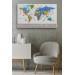 Türkçe Dünya Haritası Ayrıntılı Eğitici-Öğretici Sembollü Bayraklı Dekoratif Kanvas Tablo 2886 Karışık 125 X 70