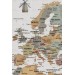 Türkçe Dünya Haritası Çok Detaylı Ünlü Yerler Sembollü Kanvas Tablo 1773 Karışık 125 X 70