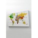 Türkçe Dünya Haritası Dekoratif Kanvas Tablo Son Derece Detaylı 1614 Karışık 125 X 70