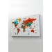  Türkçe Dünya Haritası Dekoratif Kanvas Tablo Ülke-Başkentli Öğretici Ve Sembollü 2290 Karışık 125 X 70