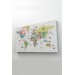  Türkçe Dünya Haritası Dekoratif Kanvas Tablo Ülke-Başkentli Öğretici Ve Sembollü 2306 Karışık 125 X 70