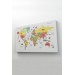  Türkçe Dünya Haritası Dekoratif Kanvas Tablo Ülke-Başkentli Öğretici Ve Sembollü 2312 Karışık 95 X 55
