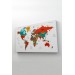 Türkçe Dünya Haritası Dekoratif Kanvas Tablo Ülke Ve Başkentli 1516 Karışık 125 X 70