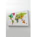 Türkçe Dünya Haritası Dekoratif Kanvas Tablo Ülke Ve Başkentli 1544 Karışık 125 X 70