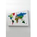 Türkçe Dünya Haritası Dekoratif Kanvas Tablo Ülke Ve Başkentli 1556 Karışık 125 X 70